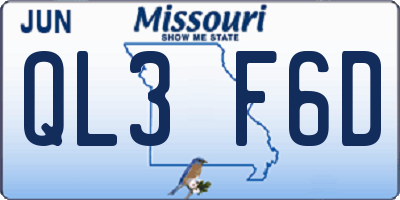 MO license plate QL3F6D