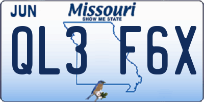 MO license plate QL3F6X