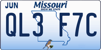 MO license plate QL3F7C