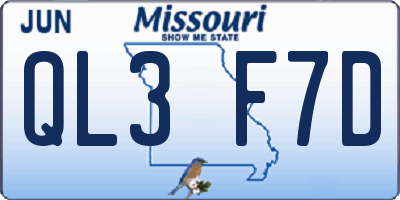 MO license plate QL3F7D