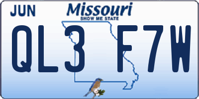 MO license plate QL3F7W