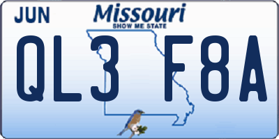 MO license plate QL3F8A
