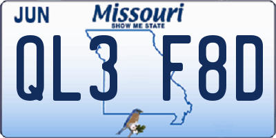MO license plate QL3F8D