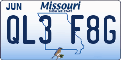 MO license plate QL3F8G