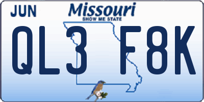 MO license plate QL3F8K
