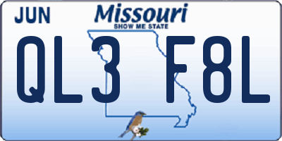 MO license plate QL3F8L