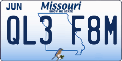 MO license plate QL3F8M