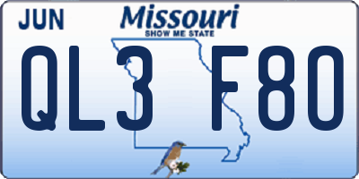 MO license plate QL3F8O