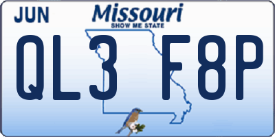 MO license plate QL3F8P