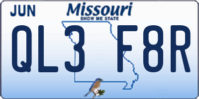 MO license plate QL3F8R