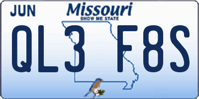 MO license plate QL3F8S