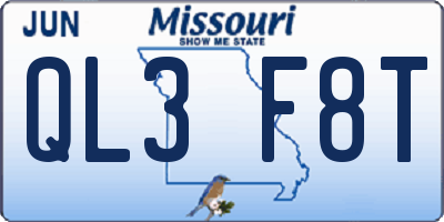 MO license plate QL3F8T
