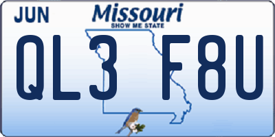 MO license plate QL3F8U