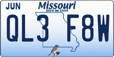 MO license plate QL3F8W
