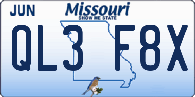 MO license plate QL3F8X