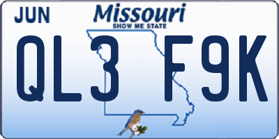 MO license plate QL3F9K