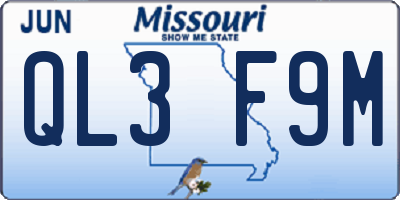 MO license plate QL3F9M