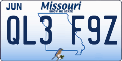 MO license plate QL3F9Z
