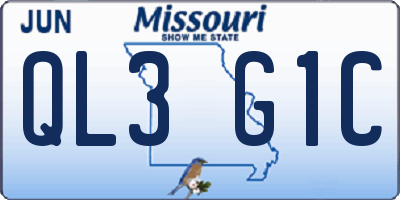 MO license plate QL3G1C