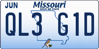 MO license plate QL3G1D
