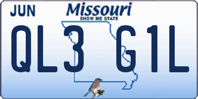 MO license plate QL3G1L