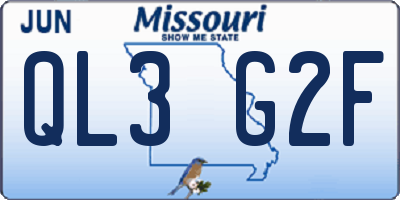MO license plate QL3G2F