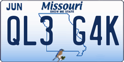 MO license plate QL3G4K