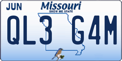MO license plate QL3G4M
