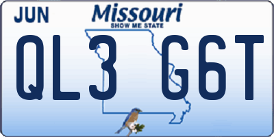 MO license plate QL3G6T