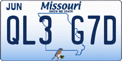 MO license plate QL3G7D