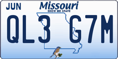 MO license plate QL3G7M
