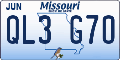 MO license plate QL3G7O