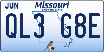 MO license plate QL3G8E