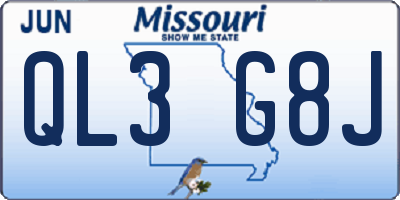 MO license plate QL3G8J