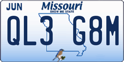 MO license plate QL3G8M