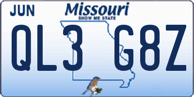 MO license plate QL3G8Z