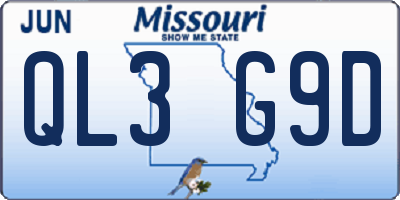 MO license plate QL3G9D