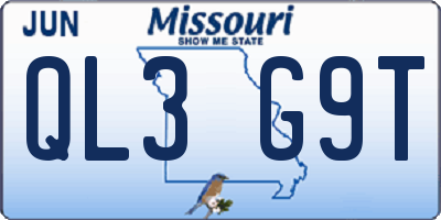 MO license plate QL3G9T