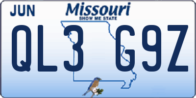 MO license plate QL3G9Z
