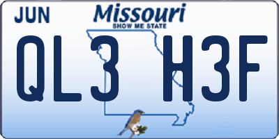 MO license plate QL3H3F