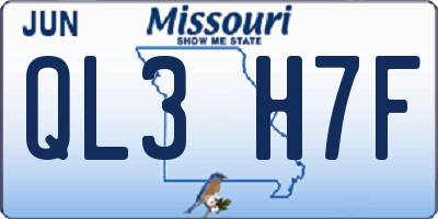 MO license plate QL3H7F