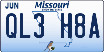 MO license plate QL3H8A