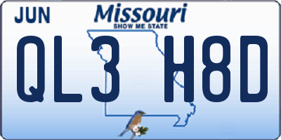 MO license plate QL3H8D