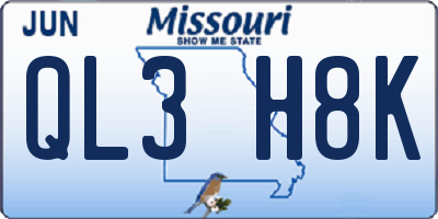 MO license plate QL3H8K