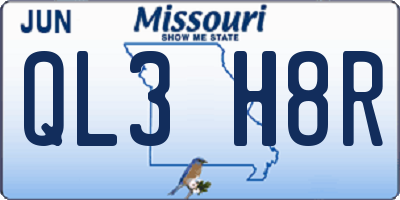 MO license plate QL3H8R