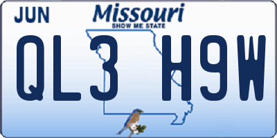 MO license plate QL3H9W