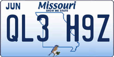 MO license plate QL3H9Z