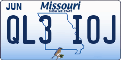 MO license plate QL3I0J
