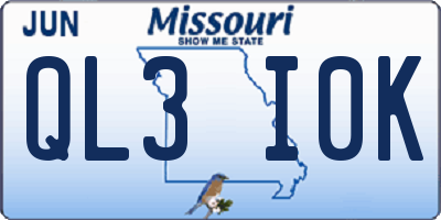 MO license plate QL3I0K