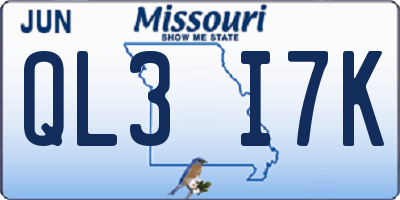 MO license plate QL3I7K